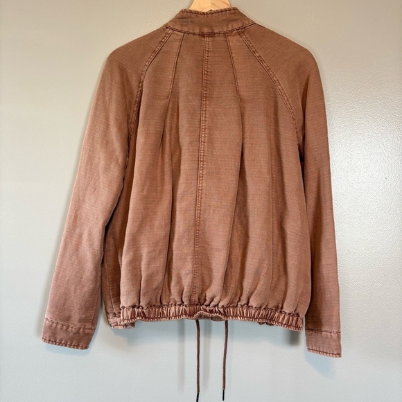 Free People Small Linen Blend Slouchy Utility Bomber Jacket Mauve - Brown - Picture 5 of 7